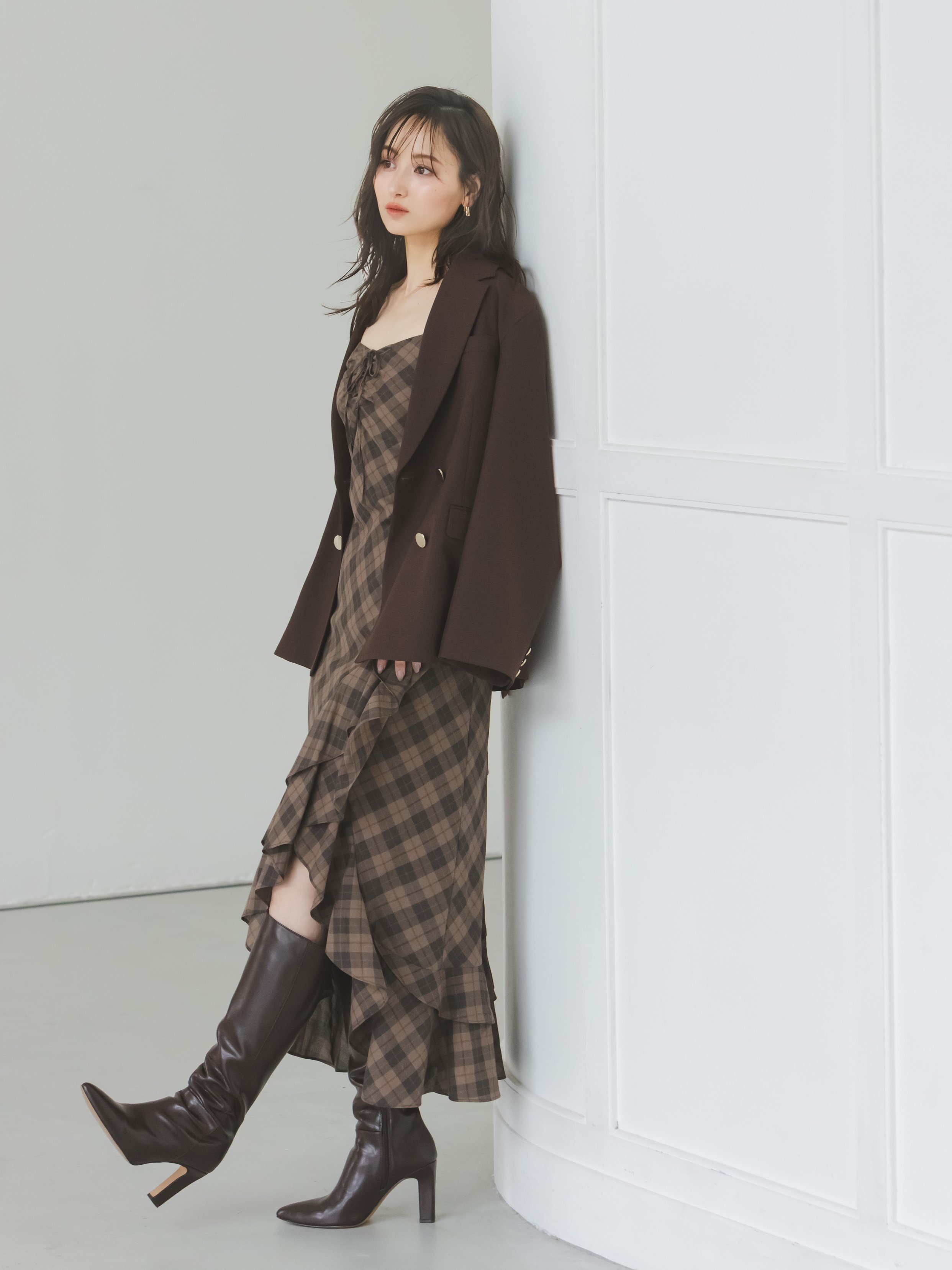Picone × Marvel Fragrant CheckワンピSMバレッタ フリルチェックキャミソールワンピース(マキシ・ロング