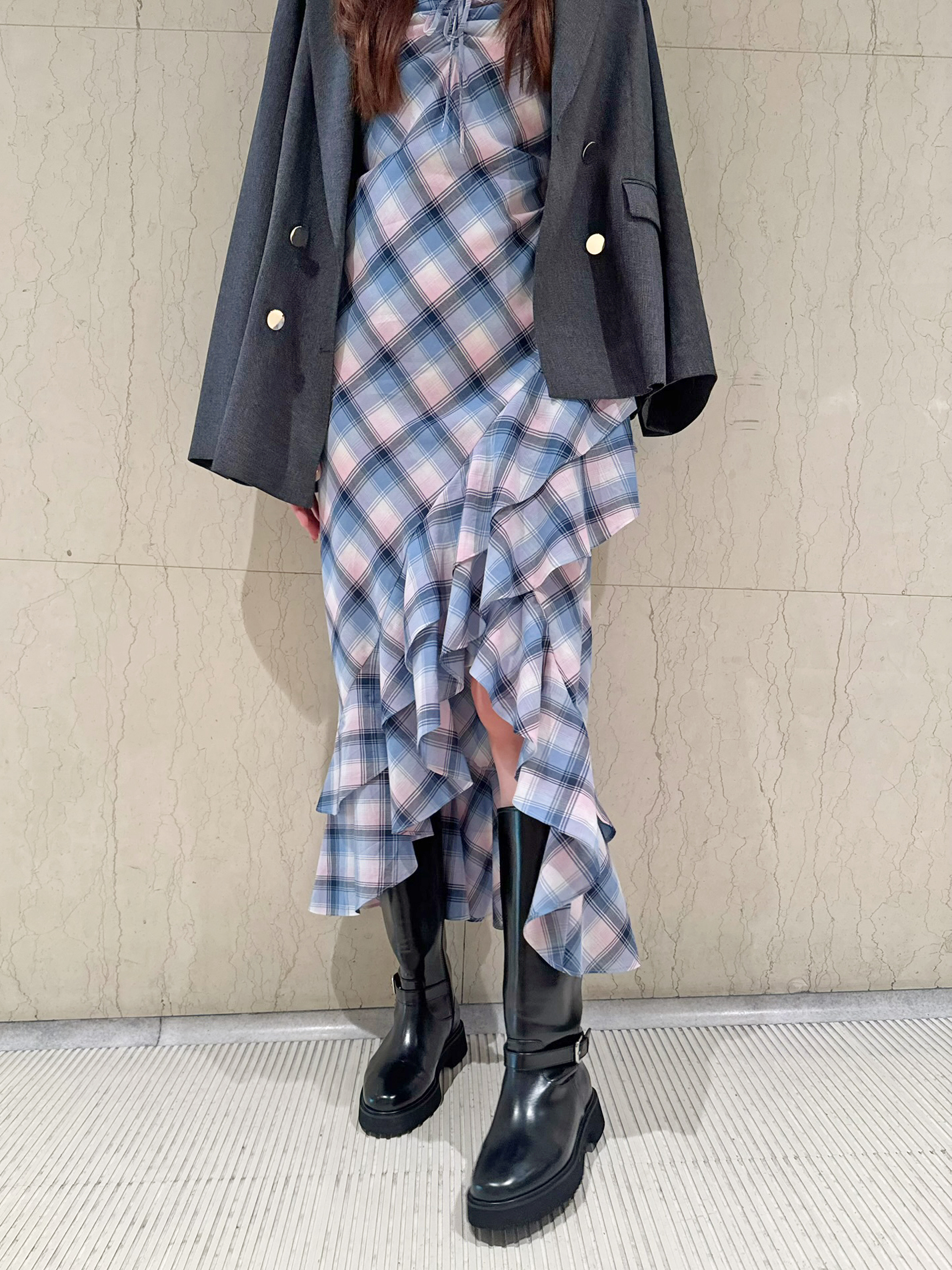 フリルチェックキャミソールワンピース(マキシ・ロング