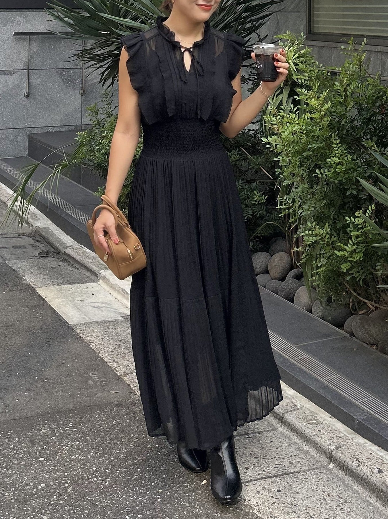 Sustainableシアープリーツウエストワンピース(マキシ・ロング