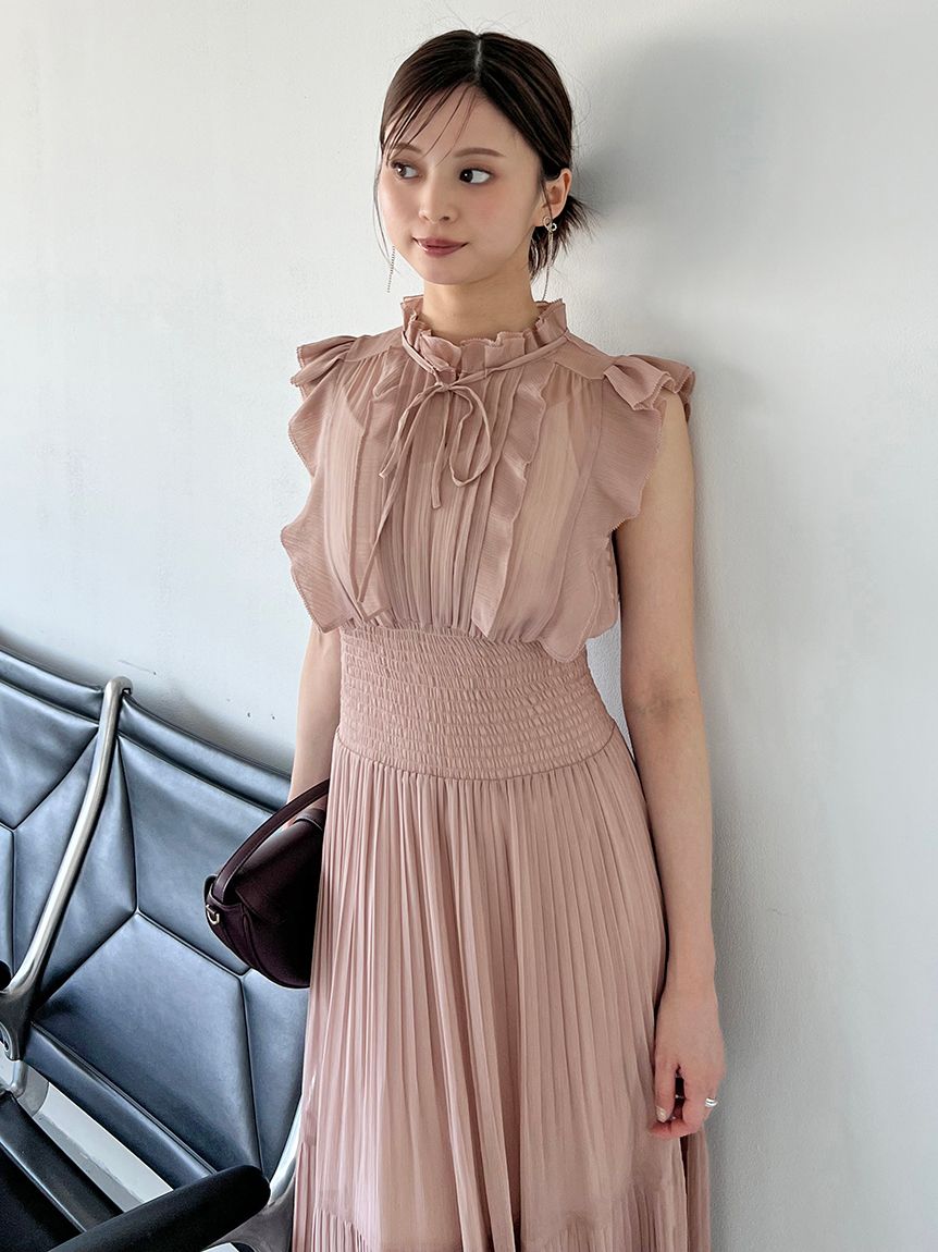 Sustainableシアープリーツウエストワンピース(マキシ・ロング Sustainableシアープリーツウエストワンピース(マキシ・ロング