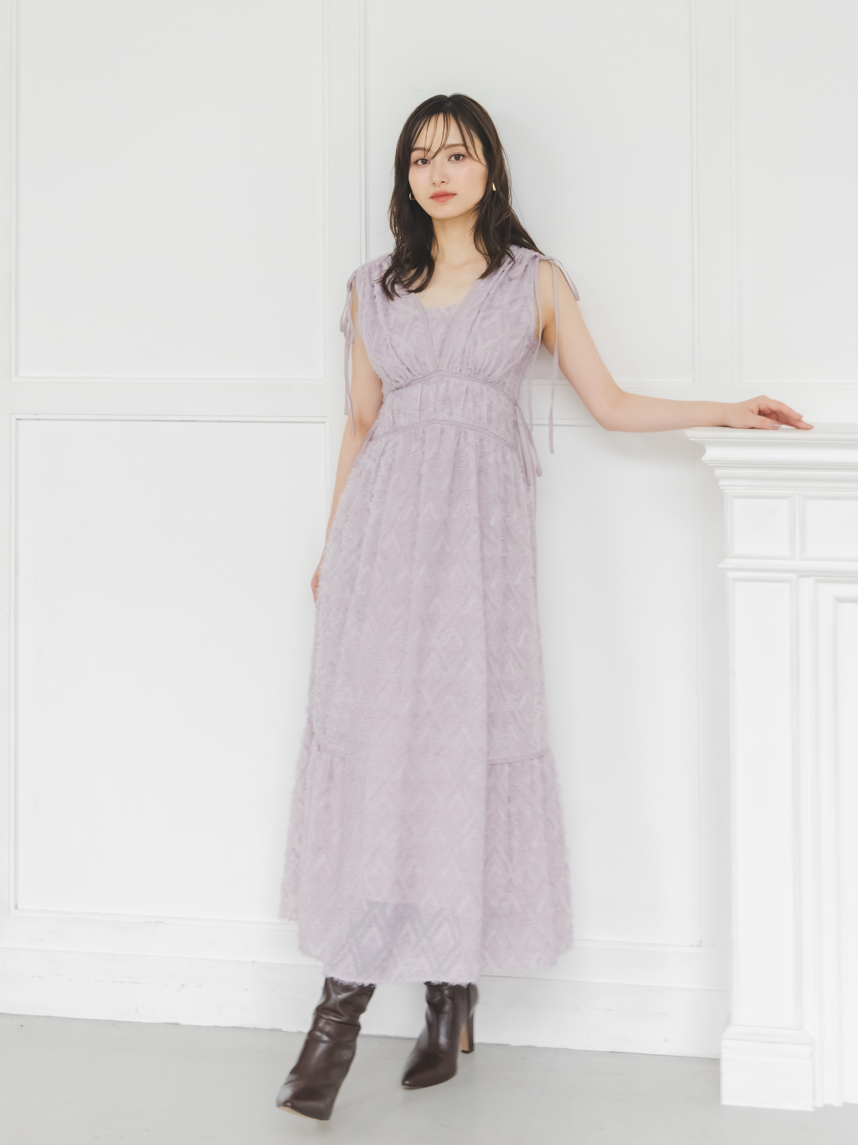 00サイズあり】ジャガードドロストディティールワンピース(マキシ