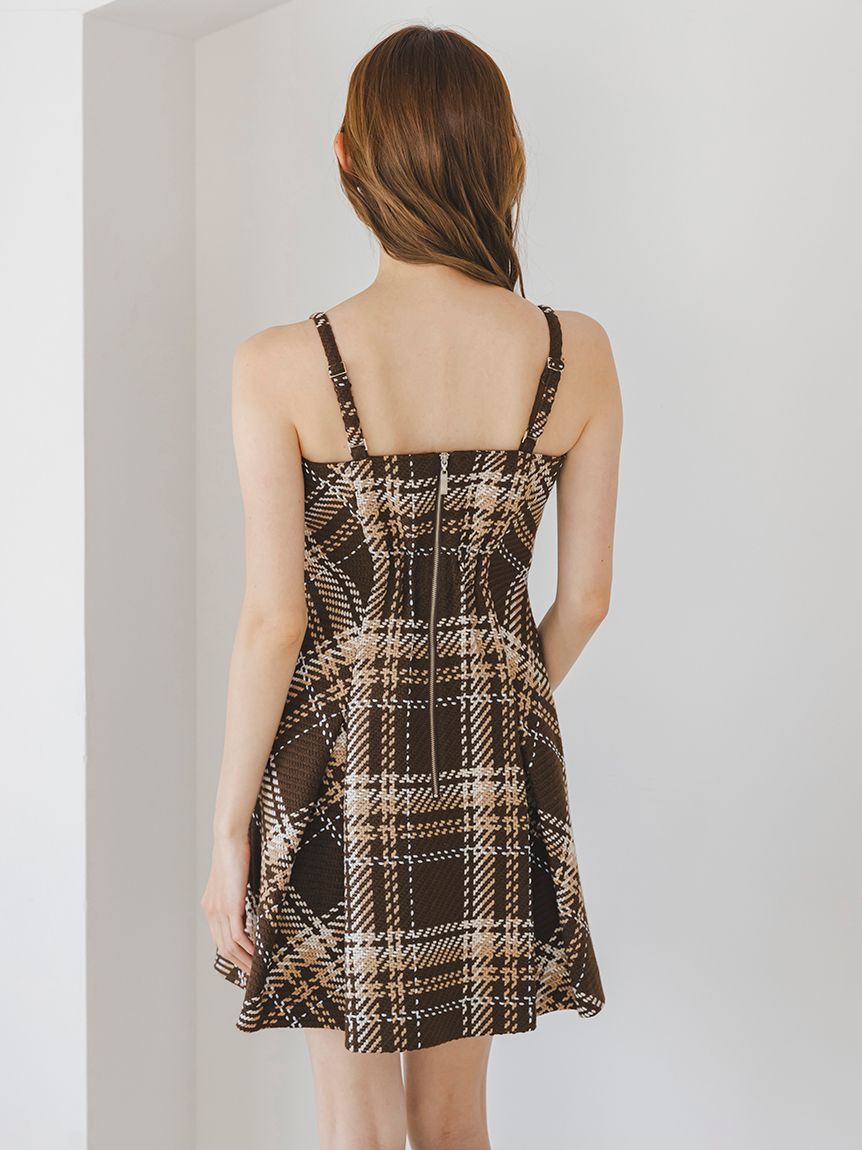 オフショルダーロービングチェックミニワンピース【新品未使用タグ付き】 M me eme／Off shoulder roving check mini one piece(eme10379