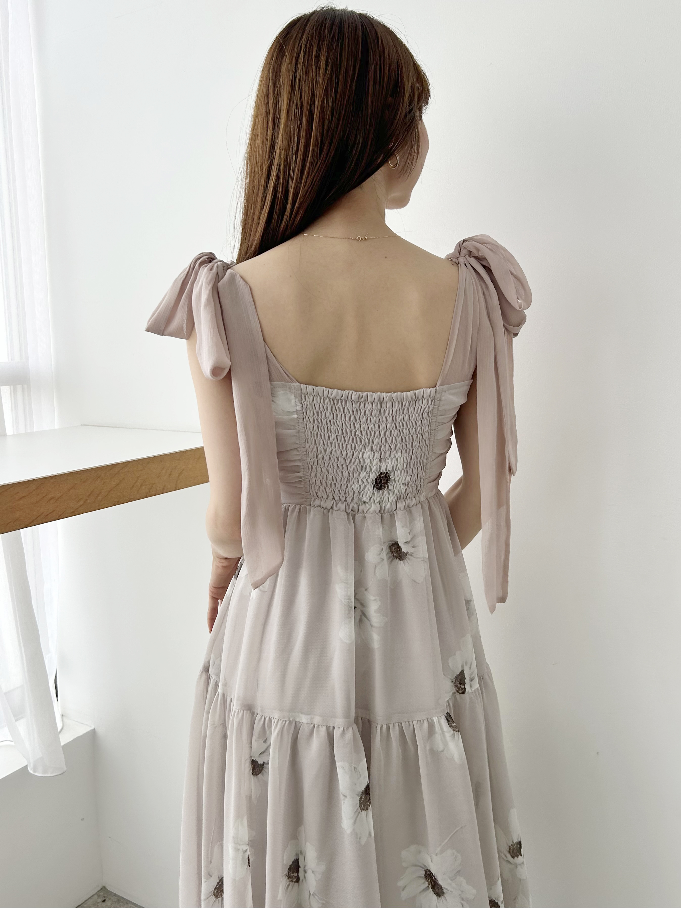 FLOWER COLLECTION】プリントショルダーリボンワンピース(マキシ