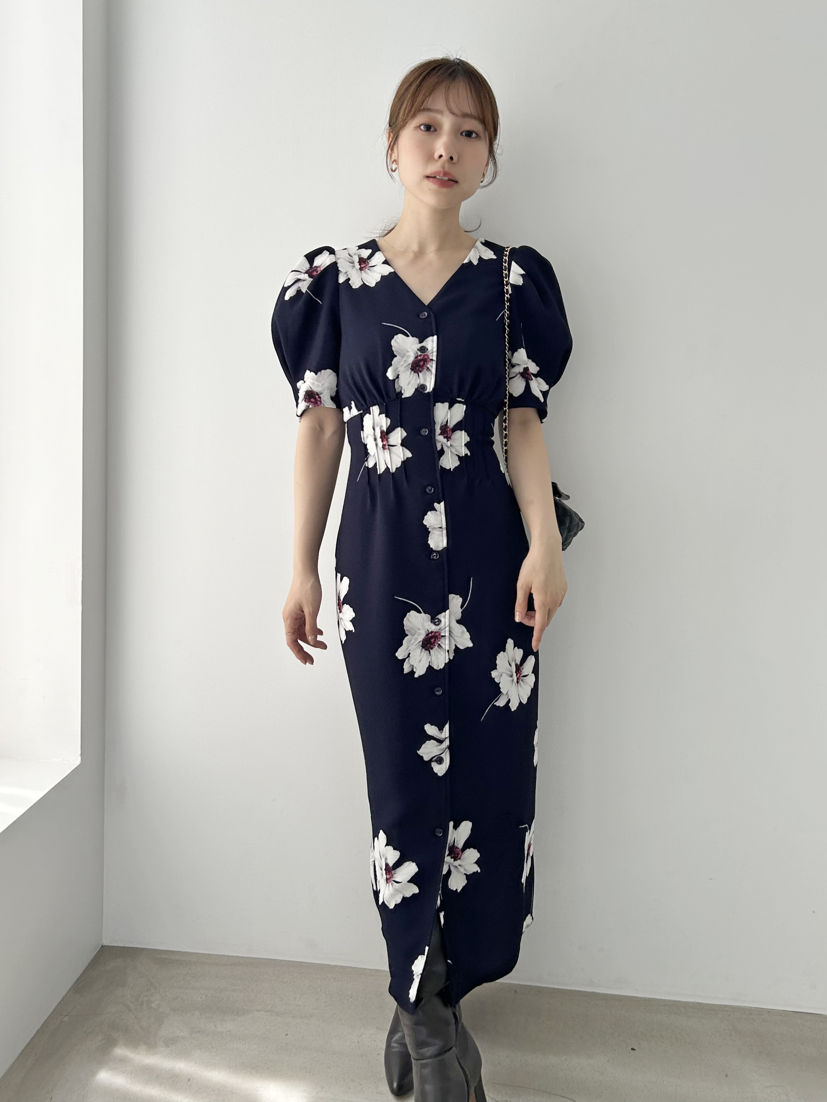 SNIDEL 花柄 ロングワンピース サイズ0 ペイントフラワープリントワンピース（マキシ丈/ロング