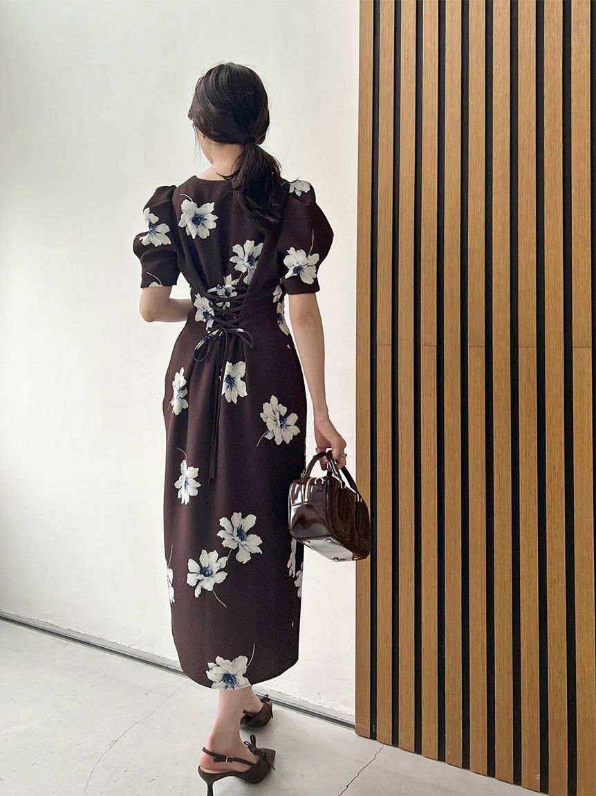 FLOWER COLLECTION】プリントタイトワンピース(マキシ・ロング
