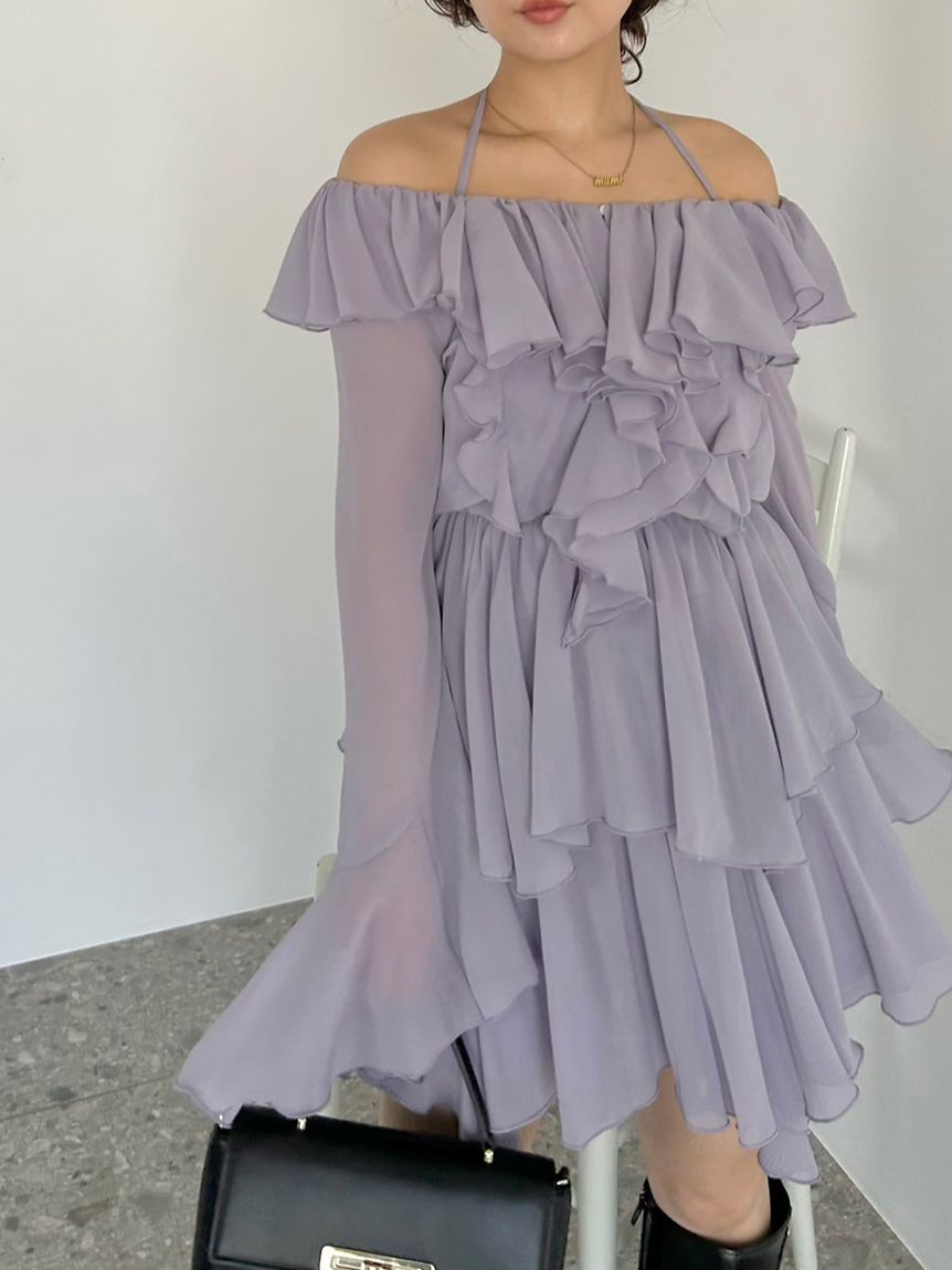 シフォンフリルミニコンビワンピース(ミニワンピース)｜ワンピース