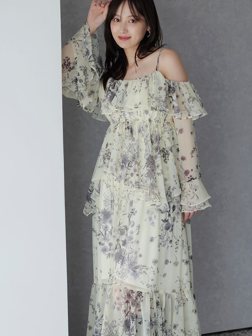 オフショルフリルワンピース(マキシ・ロングワンピース