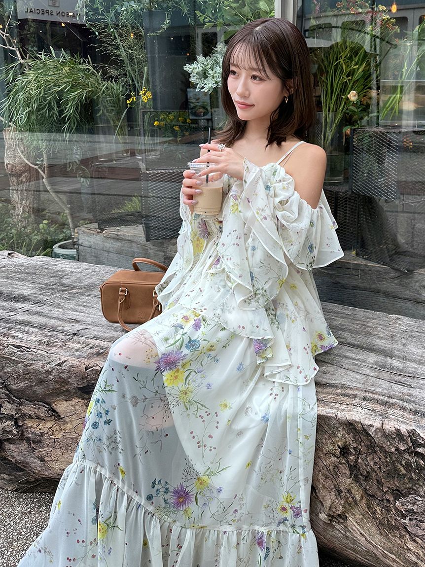 オフショルフリルワンピース(マキシ・ロングワンピース)｜ワンピース