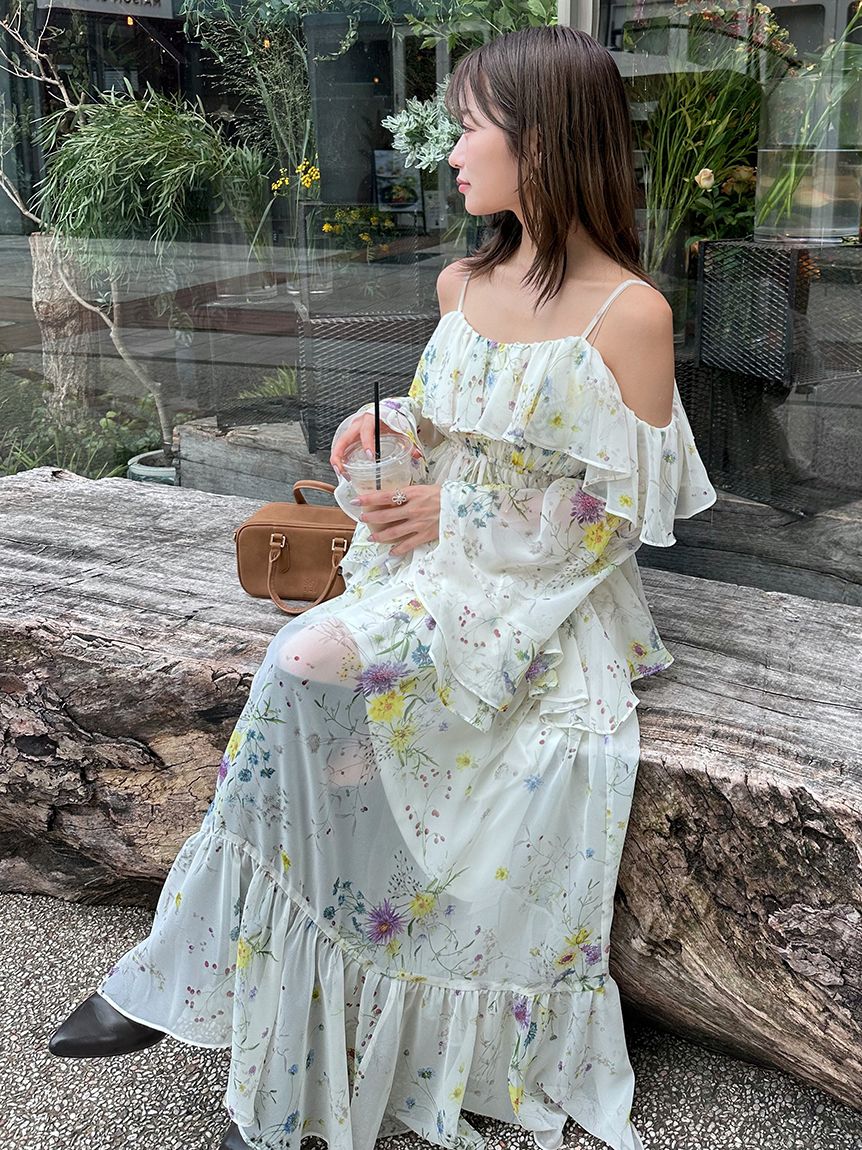 オフショルフリルワンピース(マキシ・ロングワンピース)｜ワンピース