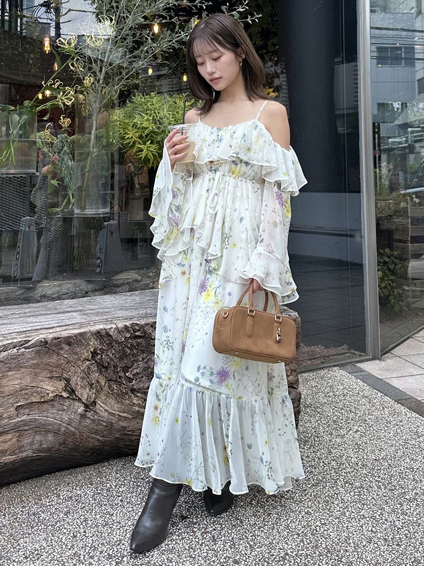 snidel フリルオフショルダーミニワンピース オフショルフリルワンピース(マキシ・ロングワンピース