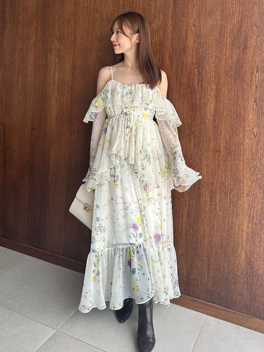 オフショルフリルワンピース(マキシ・ロングワンピース)｜ワンピース