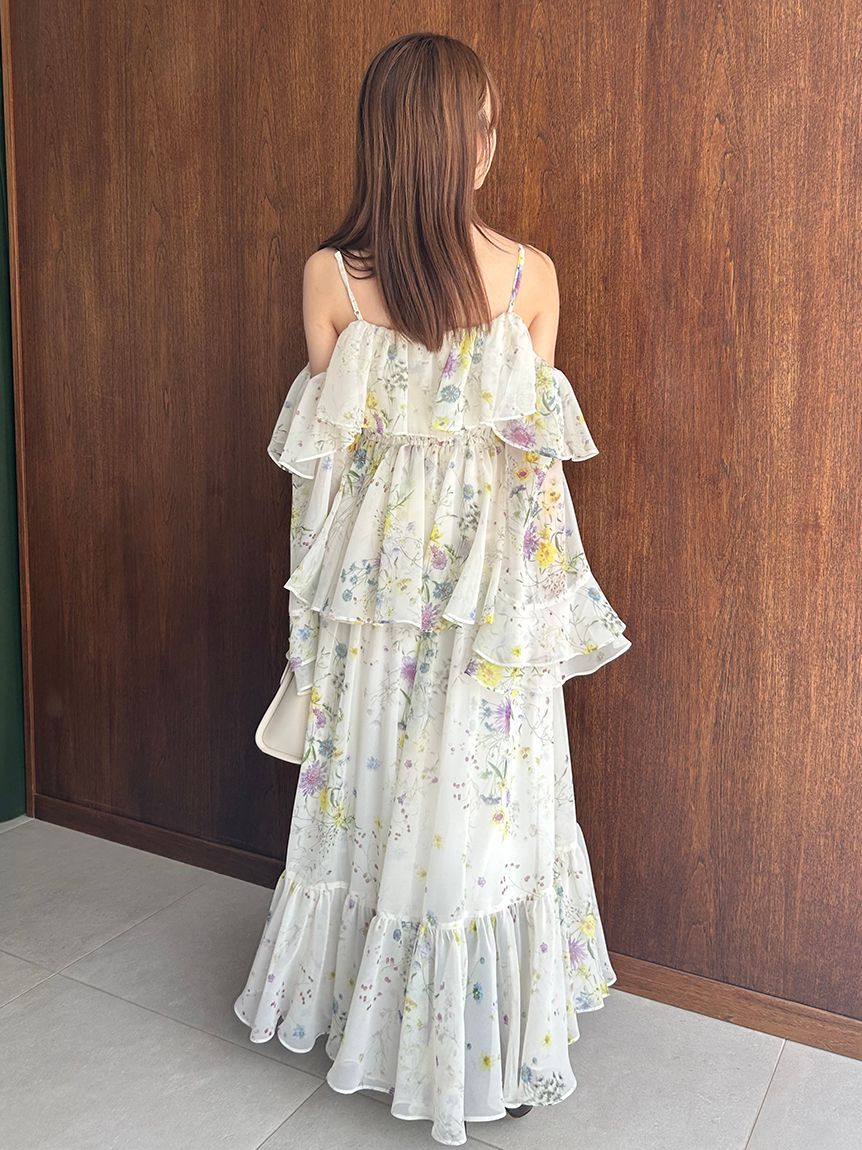 オフショルダー フリル ワンピース ベージュ Olu.（オルドット） ドレス 「Kanako×Olu.」ショルダーフリルタック