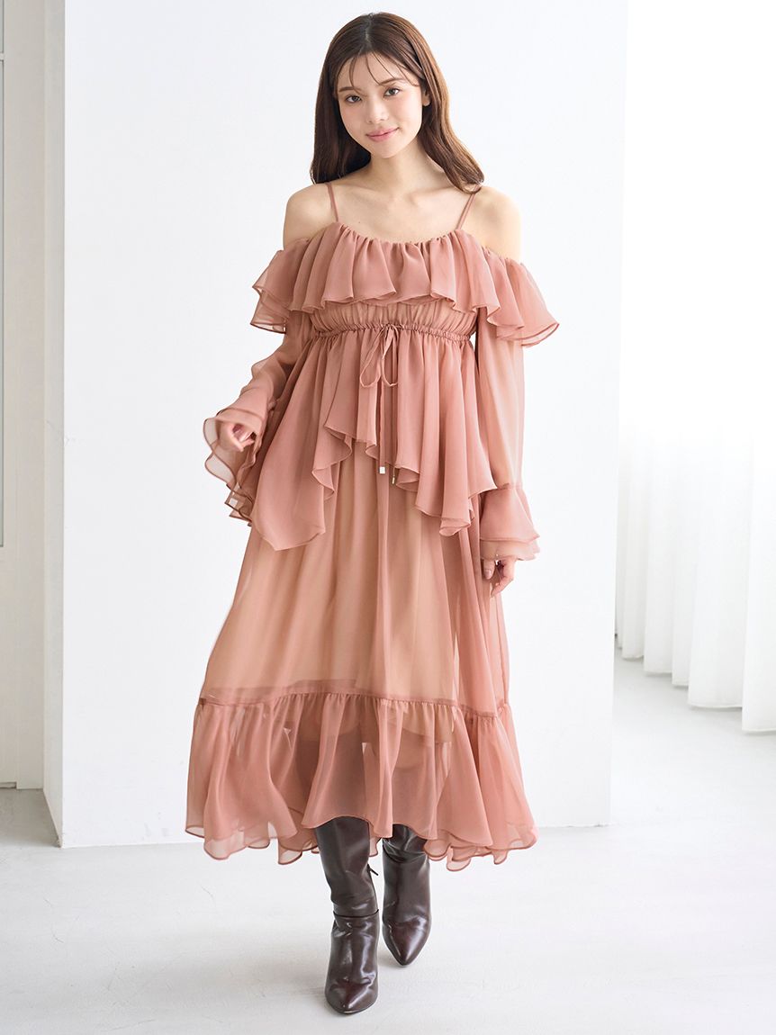 オフショルフリルワンピース(マキシ・ロングワンピース)｜ワンピース