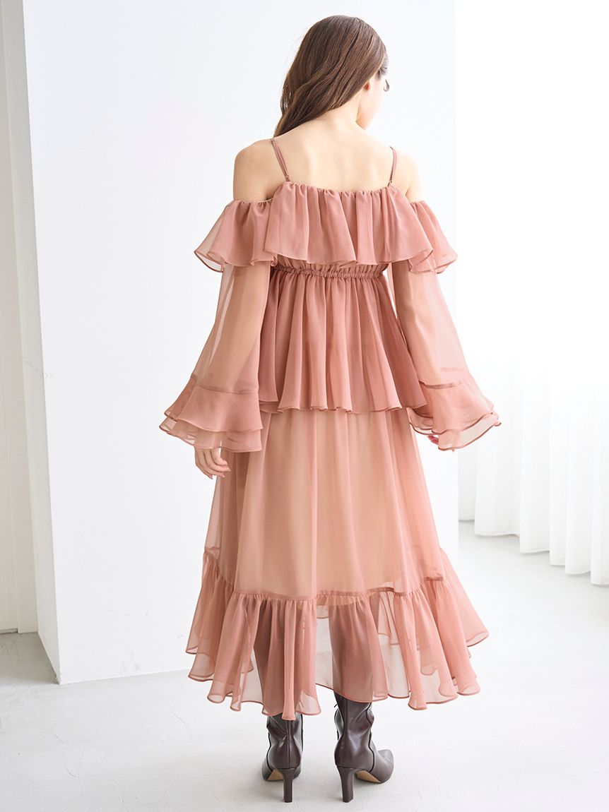 オフショルフリルワンピース(マキシ・ロングワンピース)｜ワンピース