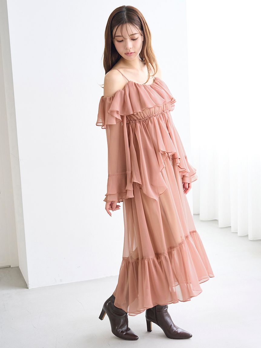 オフショルフリルワンピース(マキシ・ロングワンピース)｜ワンピース