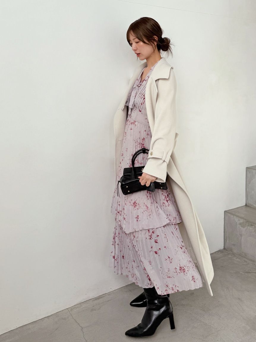 Sustainableプリーツプリントワンピース(マキシ・ロングワンピース