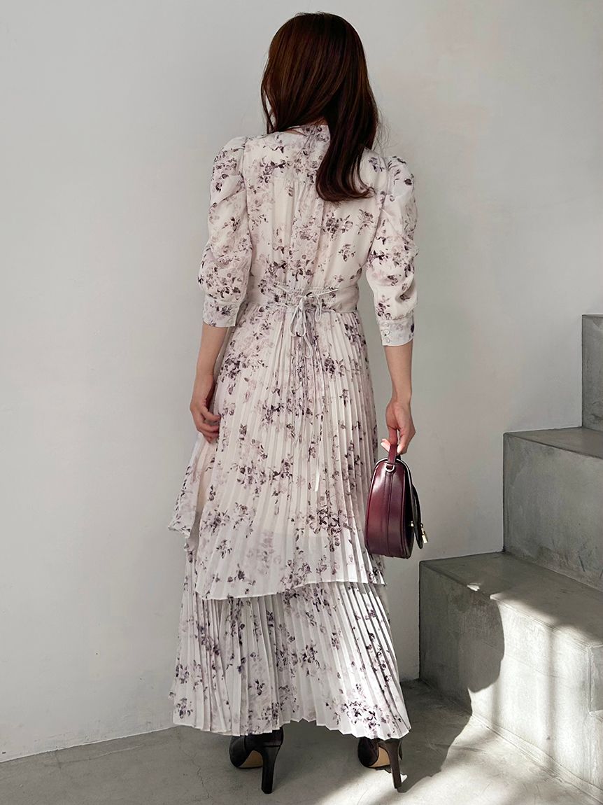 Sustainableプリーツプリントワンピース(マキシ・ロングワンピース