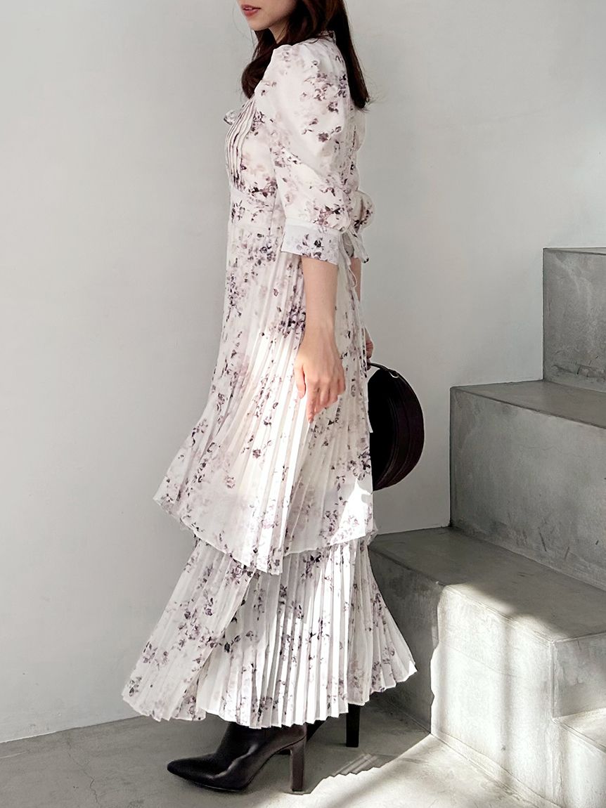 Sustainableプリーツプリントワンピース(マキシ・ロングワンピース