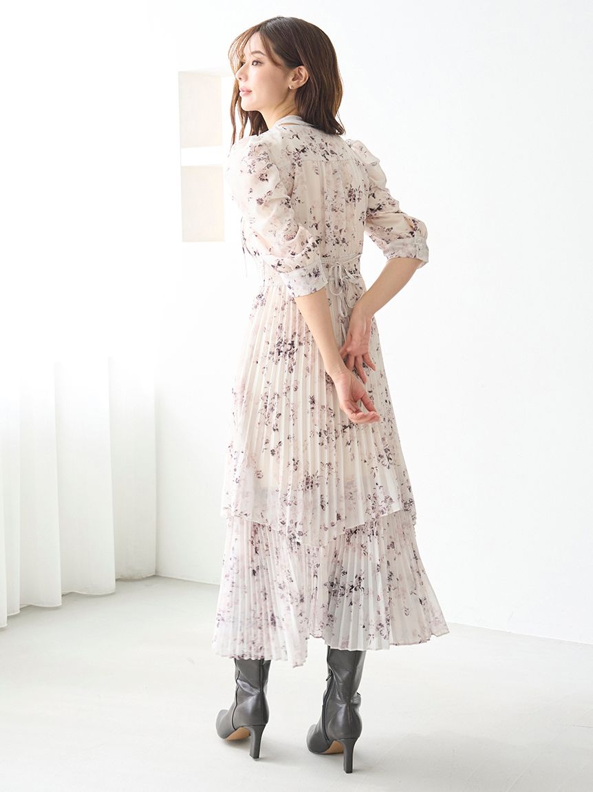 Sustainableプリーツプリントワンピース(マキシ・ロングワンピース