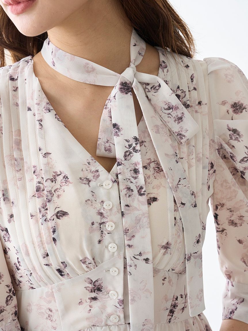 Sustainableプリーツプリントワンピース(マキシ・ロングワンピース