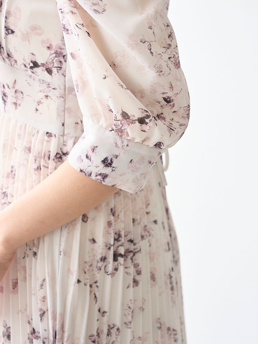 Sustainableプリーツプリントワンピース(マキシ・ロングワンピース