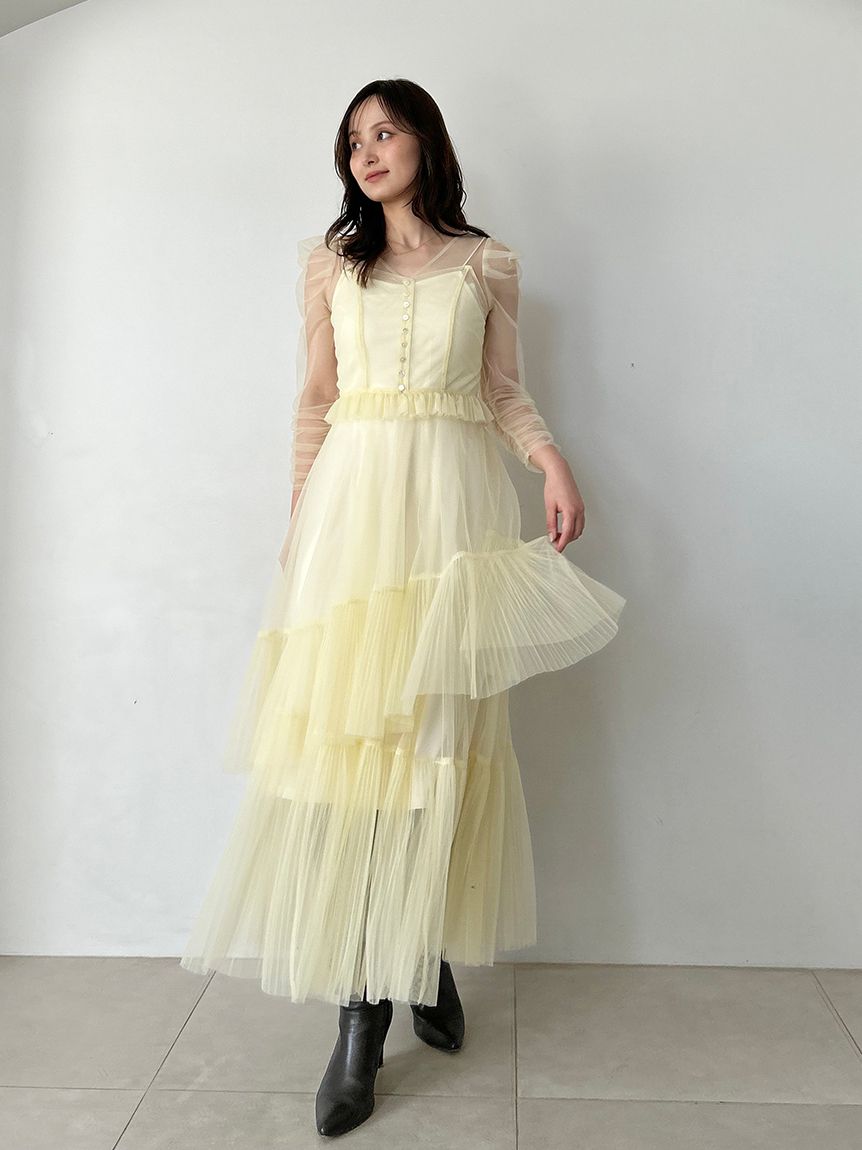 Sustainableティアードチュールドレス(マキシ・ロングワンピース