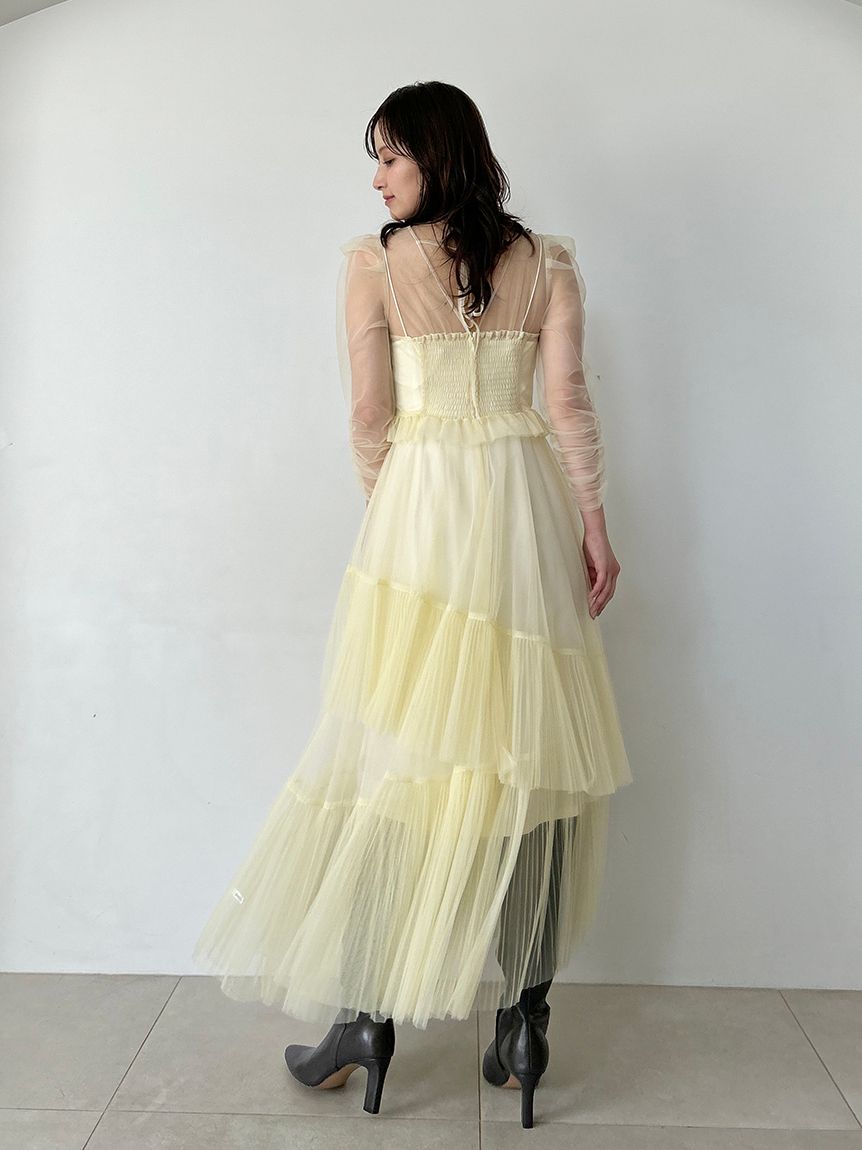 未使用級✨SNIDEL Sustainableチュールワンピース ベージュ　黒 SNIDEL（スナイデル）の「Sustainableチュールワンピース（ワンピース