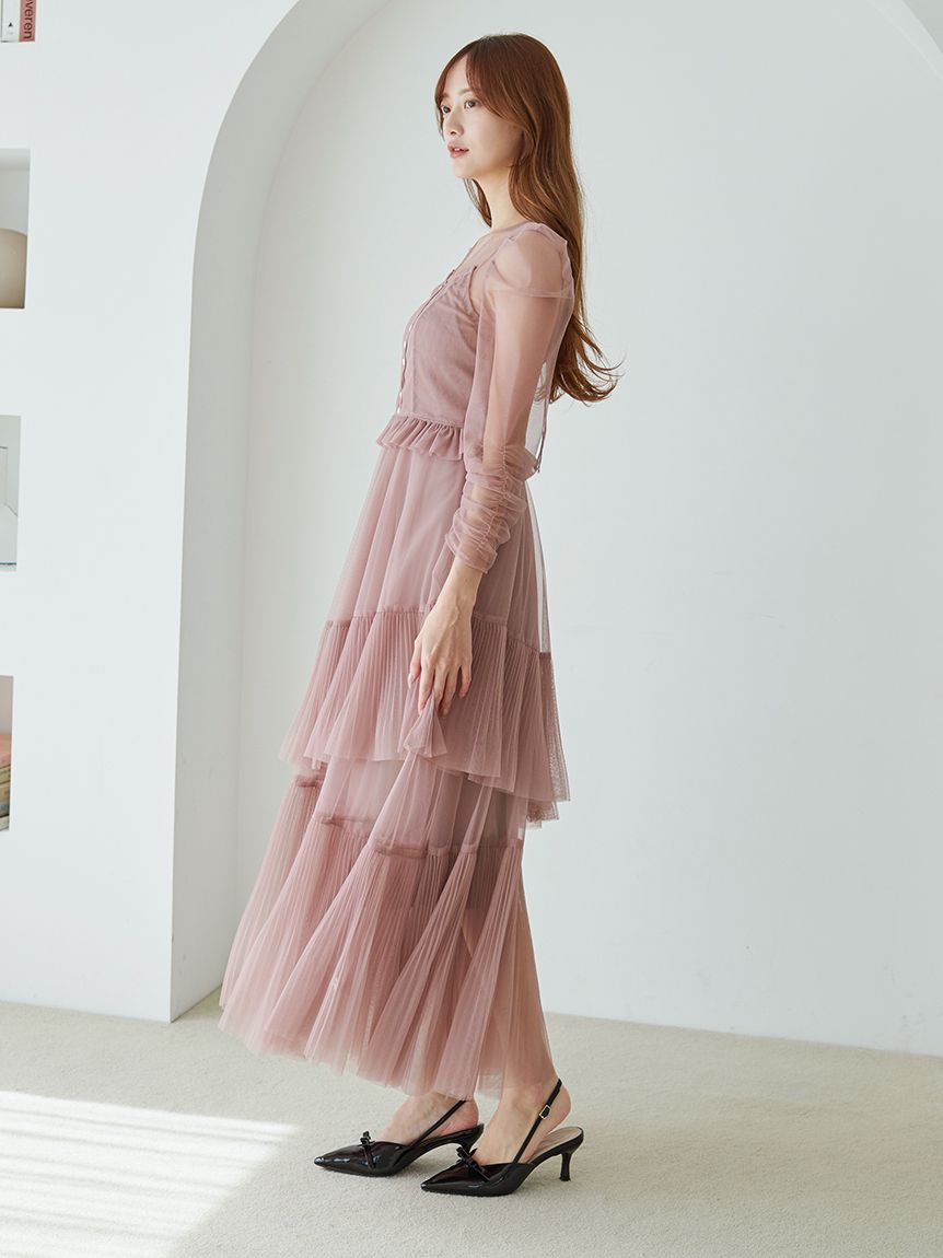 Sustainableティアードチュールドレス(マキシ・ロングワンピース