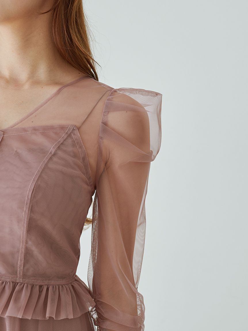 SNIDEL ピンク ティアードチュールドレス チュールティアードボリュームドレス（マキシ丈/ロング