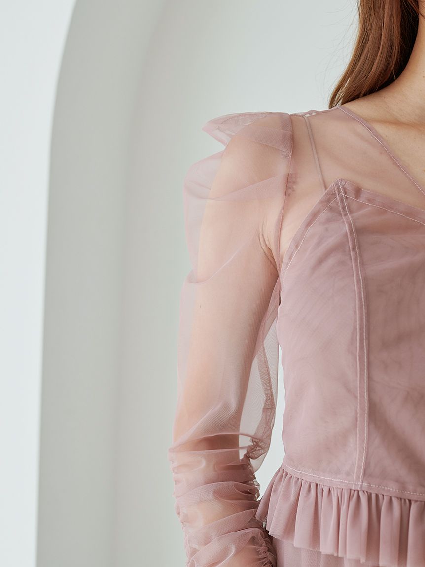 Sustainableティアードチュールドレス(マキシ・ロングワンピース