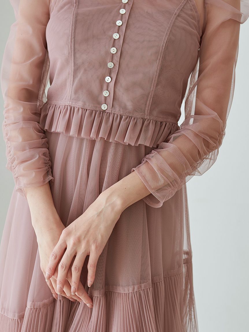 Sustainableティアードチュールドレス(マキシ・ロングワンピース