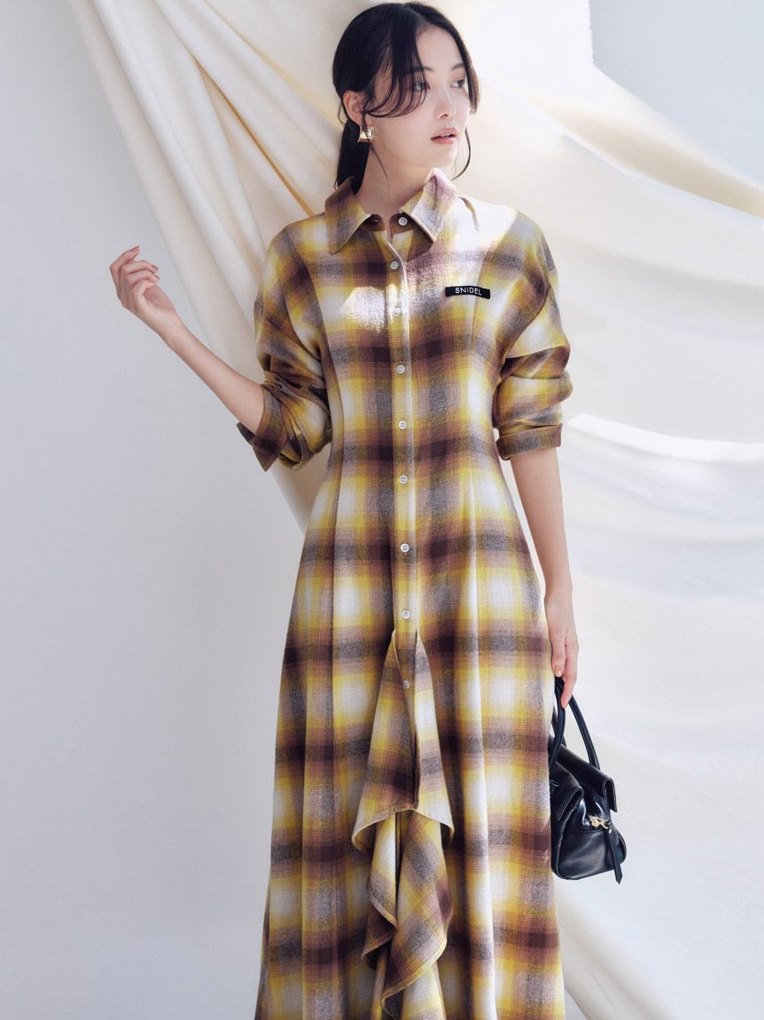 SNIDEL/Prentiss】チェックアシメシャツワンピース(マキシ・ロング
