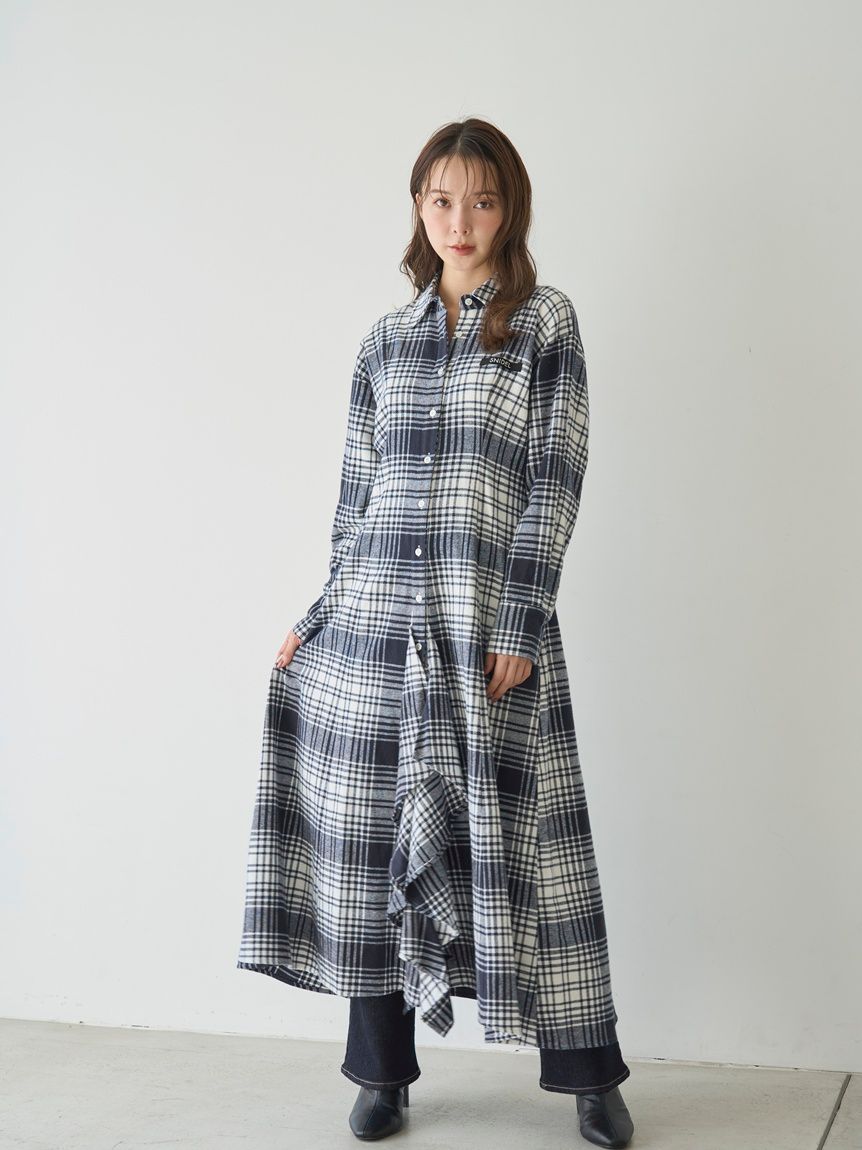 SNIDEL/Prentiss】チェックアシメシャツワンピース(マキシ・ロング