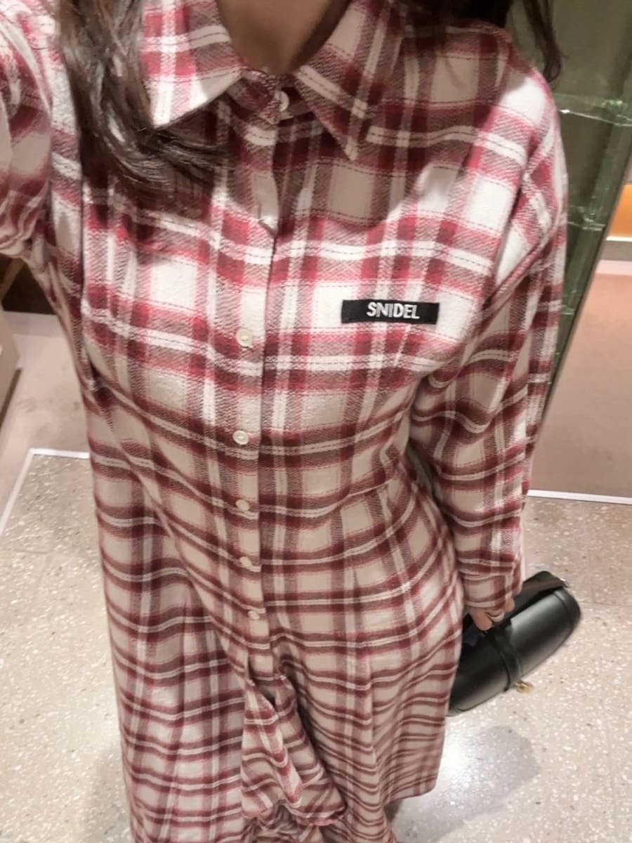 SNIDEL/Prentiss】チェックアシメシャツワンピース(マキシ・ロング