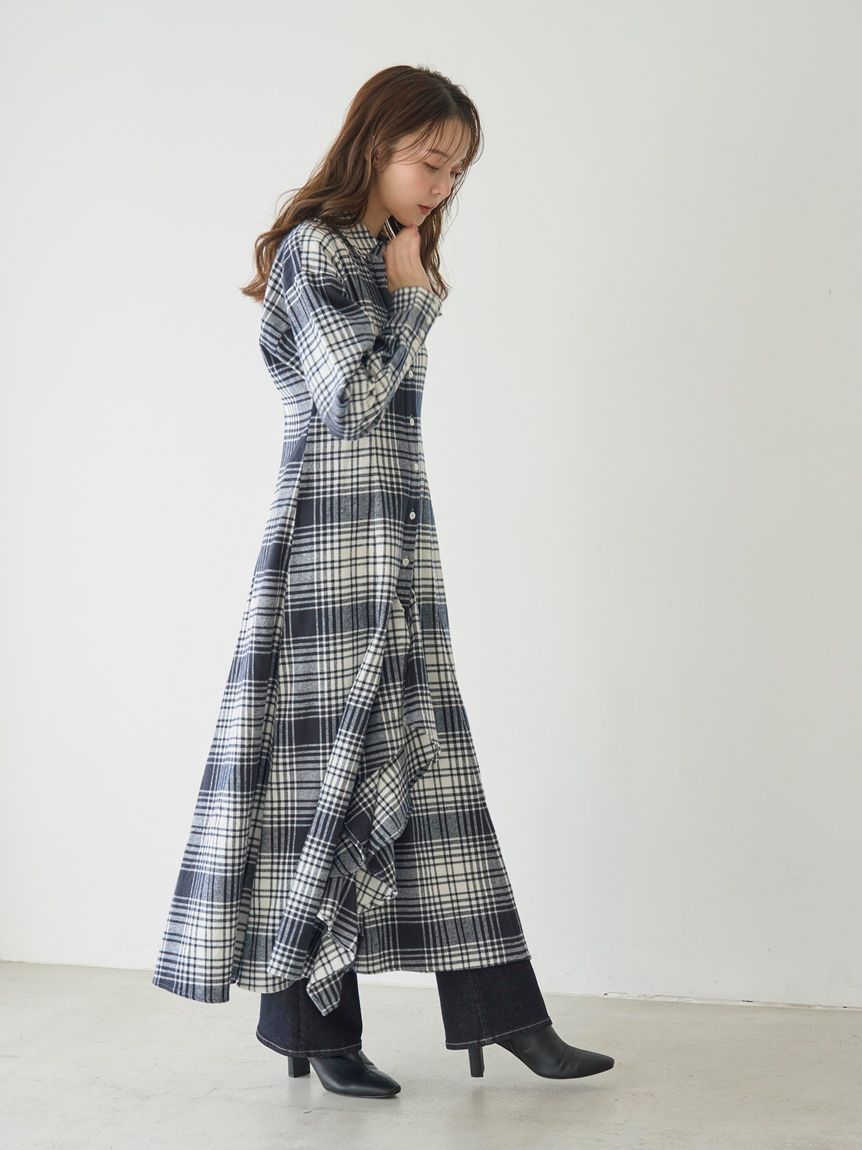 SNIDEL/Prentiss】チェックアシメシャツワンピース(マキシ・ロング