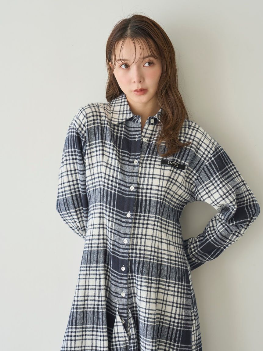 SNIDEL/Prentiss】チェックアシメシャツワンピース(マキシ・ロング