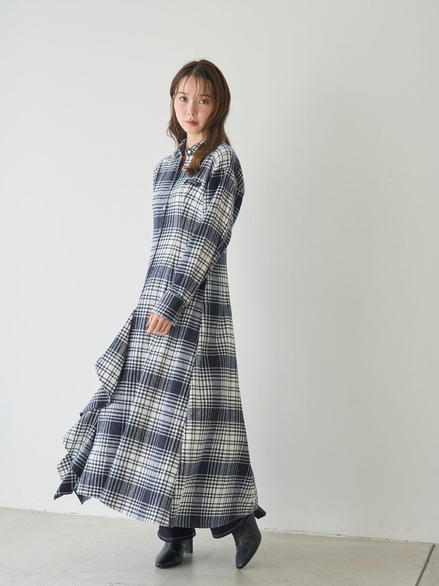 SNIDEL/Prentiss】チェックアシメシャツワンピース(マキシ・ロング