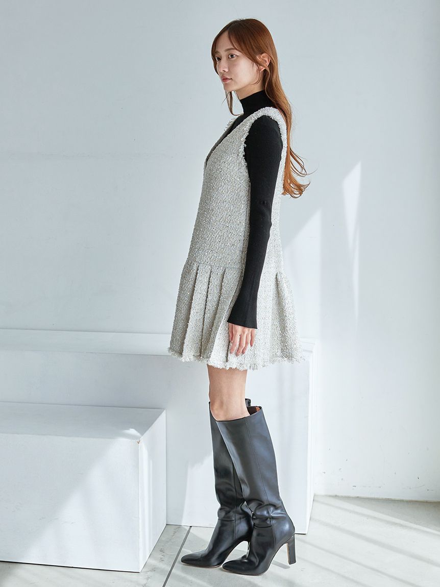 Vネックツイードジャンスカ【カンヘウォン着用】(ミニワンピース