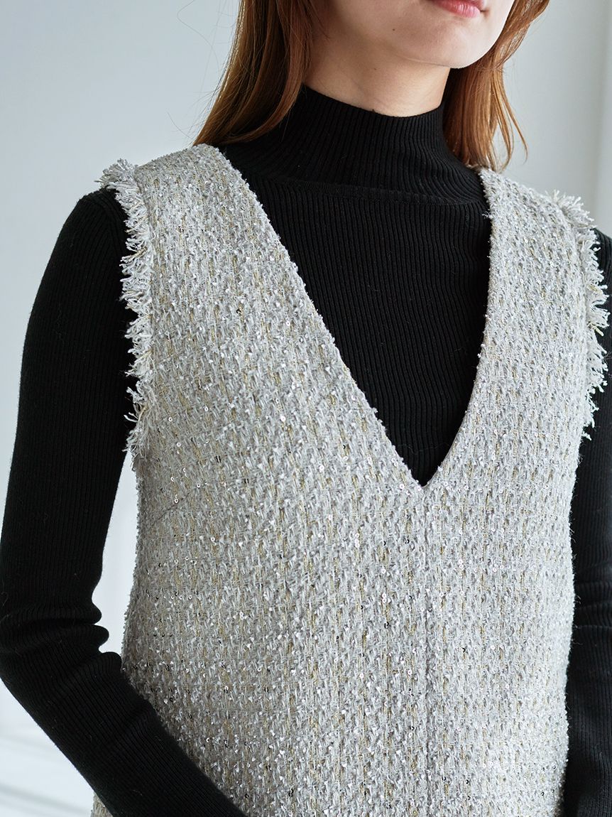 Vネックツイードジャンスカ【カンヘウォン着用】(ミニワンピース