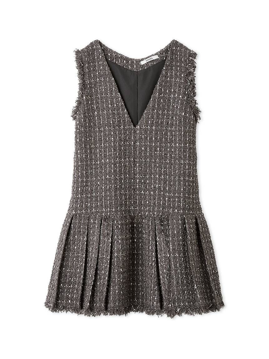 Vネックツイードジャンスカ【カンヘウォン着用】(ミニワンピース