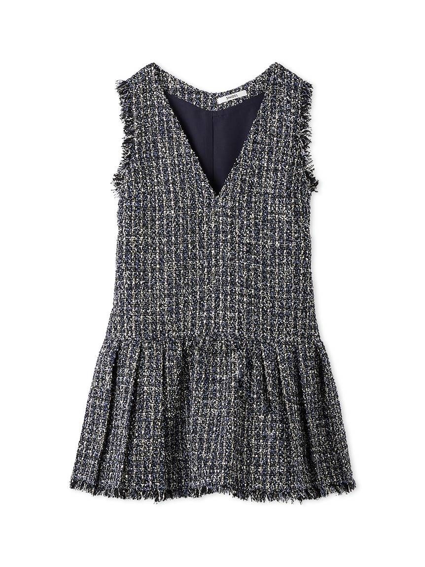 Vネックツイードジャンスカ【カンヘウォン着用】(ミニワンピース