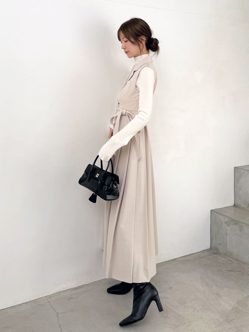 Sustainableサイドプリーツテーラードワンピース(マキシ・ロング