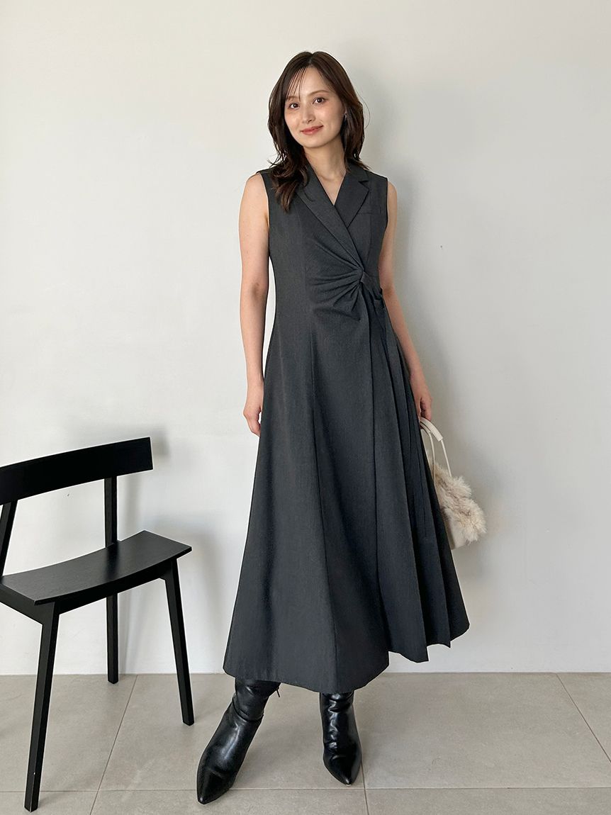 Sustainableサイドプリーツテーラードワンピース(マキシ・ロング