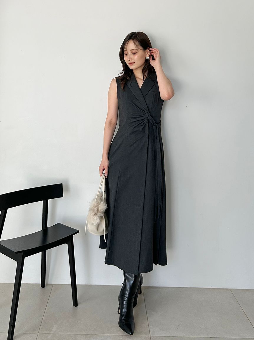 SaturdayClub サイドスリットコントラストプリーツへ ムワンピース Saturdayclub サイドスリットコントラストプリーツヘムワンピース