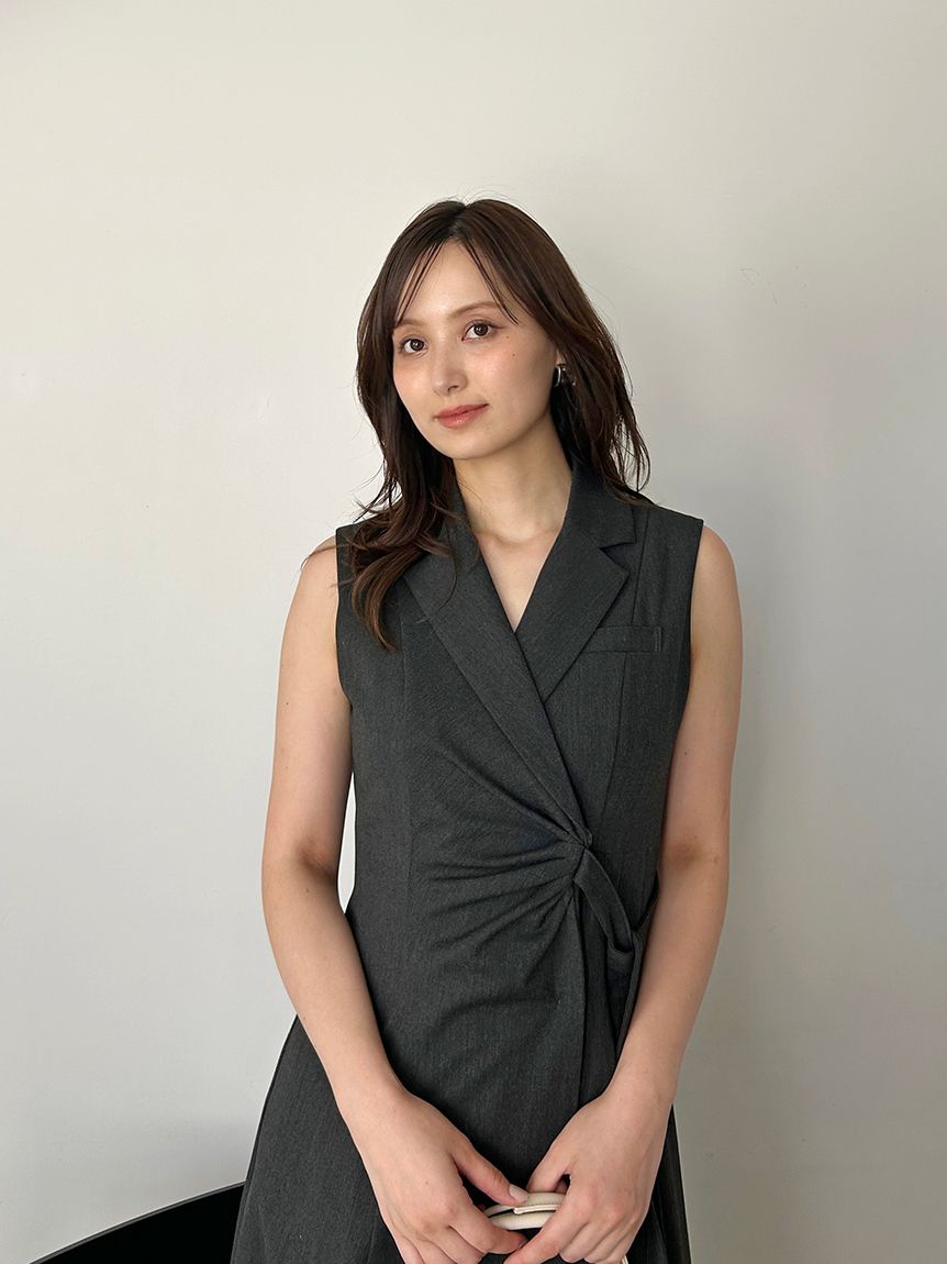 Sustainableサイドプリーツテーラードワンピース(マキシ・ロング