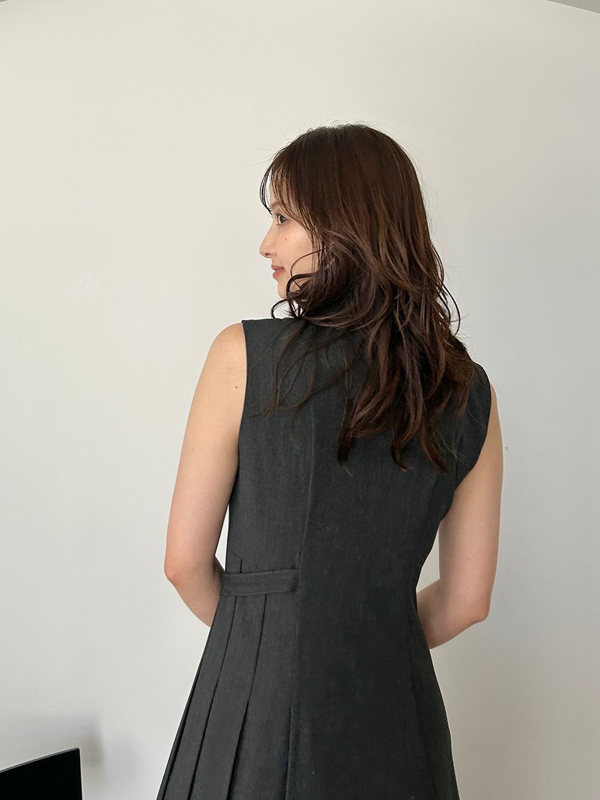 Sustainableサイドプリーツテーラードワンピース(マキシ・ロング