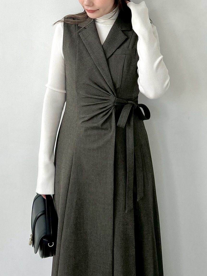 Sustainableサイドプリーツテーラードワンピース(マキシ・ロング