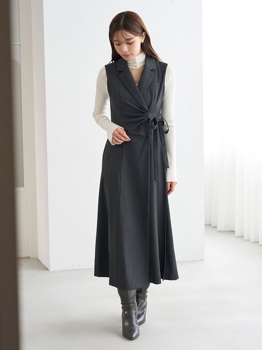 Sustainableサイドプリーツテーラードワンピース(マキシ・ロング