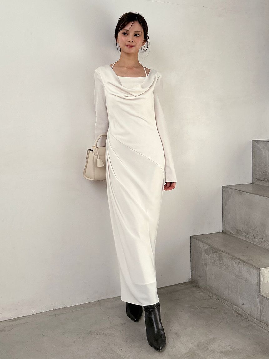 ドレープバックサテンロングワンピース(マキシ・ロングワンピース