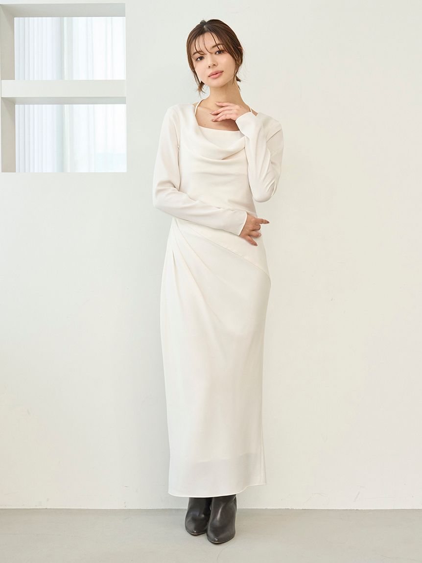 ドレープバックサテンロングワンピース(マキシ・ロングワンピース